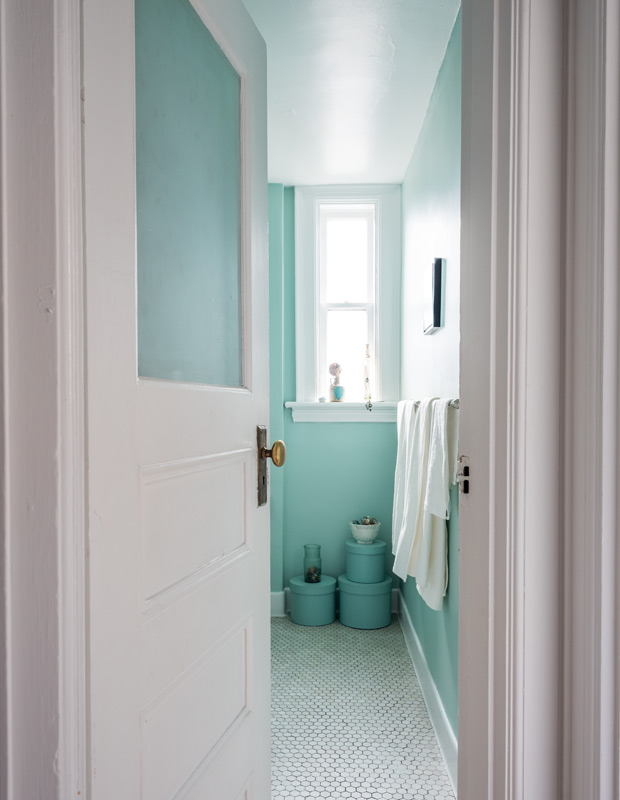 heritage apartment robin's egg blue bathroom