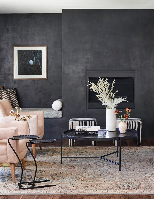 Stefani Stein cozy spaces living room with moody wall