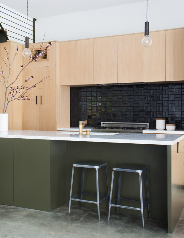 Stefani Stein cozy spaces kitchen with green island