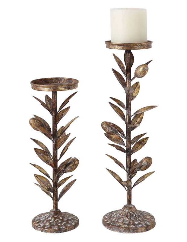 holiday decorating ideas olive leaf metal taper holder by Creative Co-Op through Spruce Home Decor