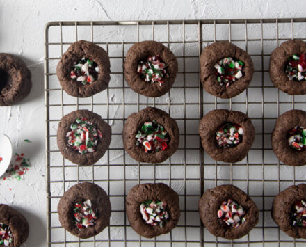 Chocolate Peppermint Thumbprint Cookies