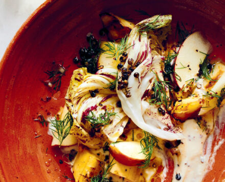 roasted and marinated roots with smoky yogurt, crisp lentils and dill vinaigrette