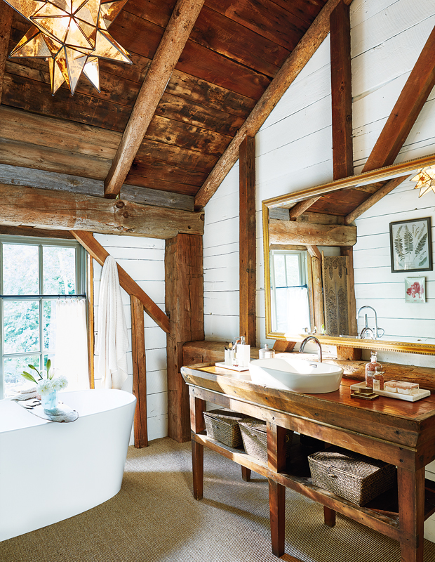 white and wood rustic country bathroom