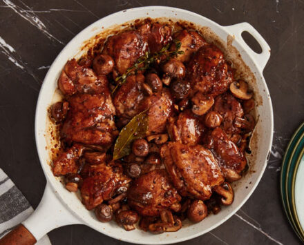 Mushroom Agrodulce Chicken Thighs in a pot