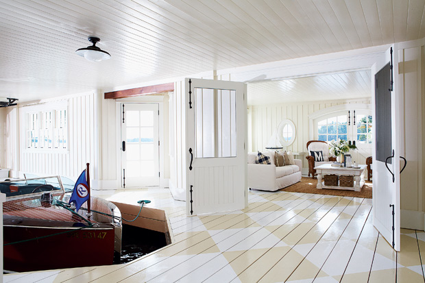 white and wood nautical boathouse