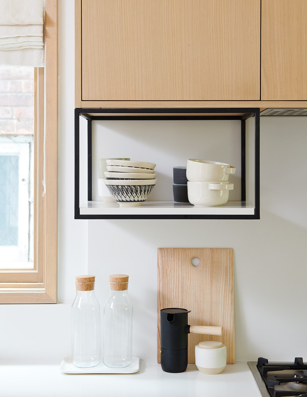 decorated minimalism open-shelving in the kitchen