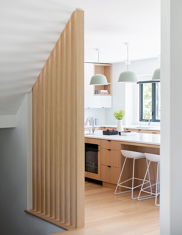 white and wood serene family kitchen