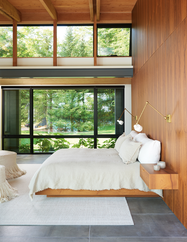 white and wood cottage bedroom