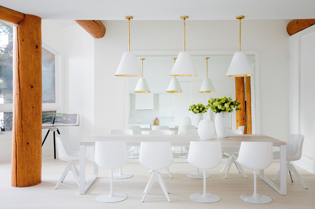 white and wood spare dining room