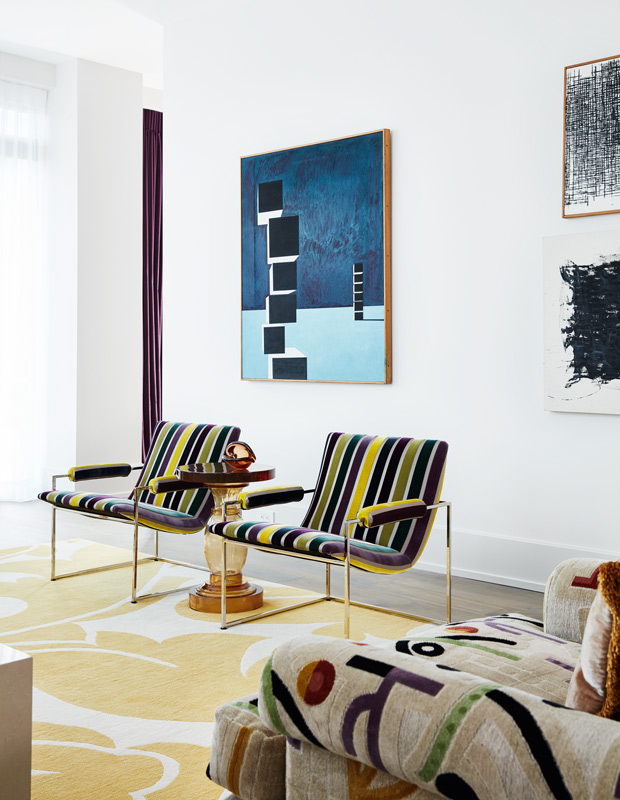 colorful condo striped chairs in the living room