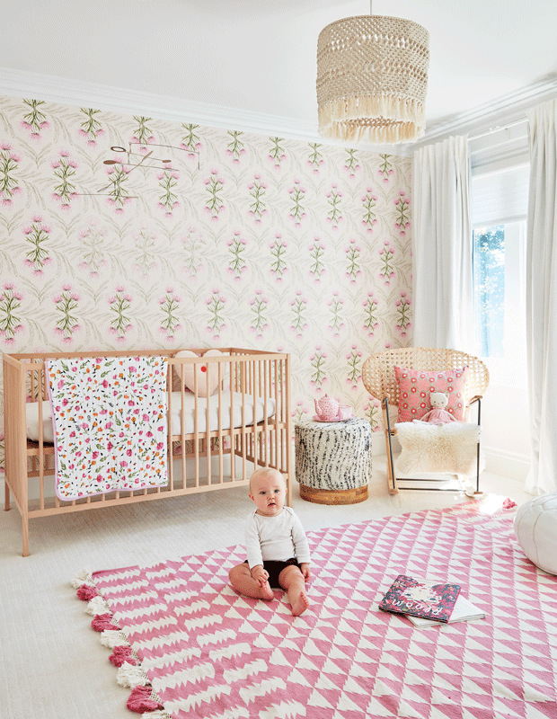 kids' bedroom makeover little girl's nursery with botanical wallpaper