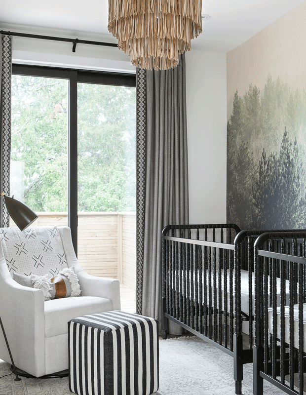kids' bedroom makeover nursery with forest wallpaper