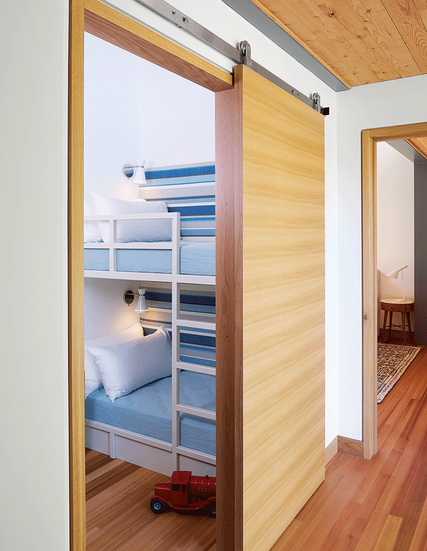 kids' bedroom makeover sliding door with two bunk beds
