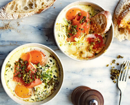 French Baked Eggs With Smoked Salmon & Tarragon Cream