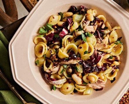 Orecchiette With Tuna, White Beans & Radicchio in a dish