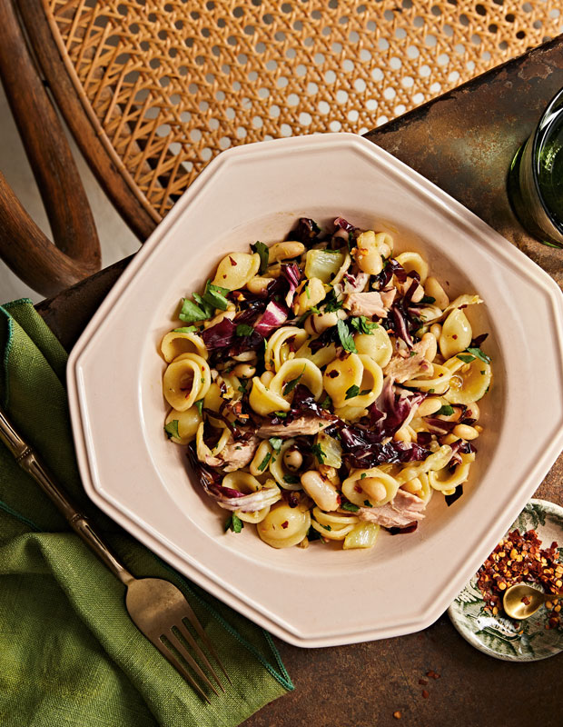 Orecchiette With Tuna, White Beans & Radicchio in a dish