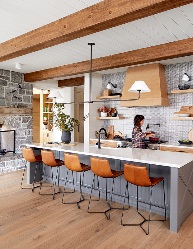 Gold and Black French Range Hood with White Cabinetry - Transitional -  Kitchen