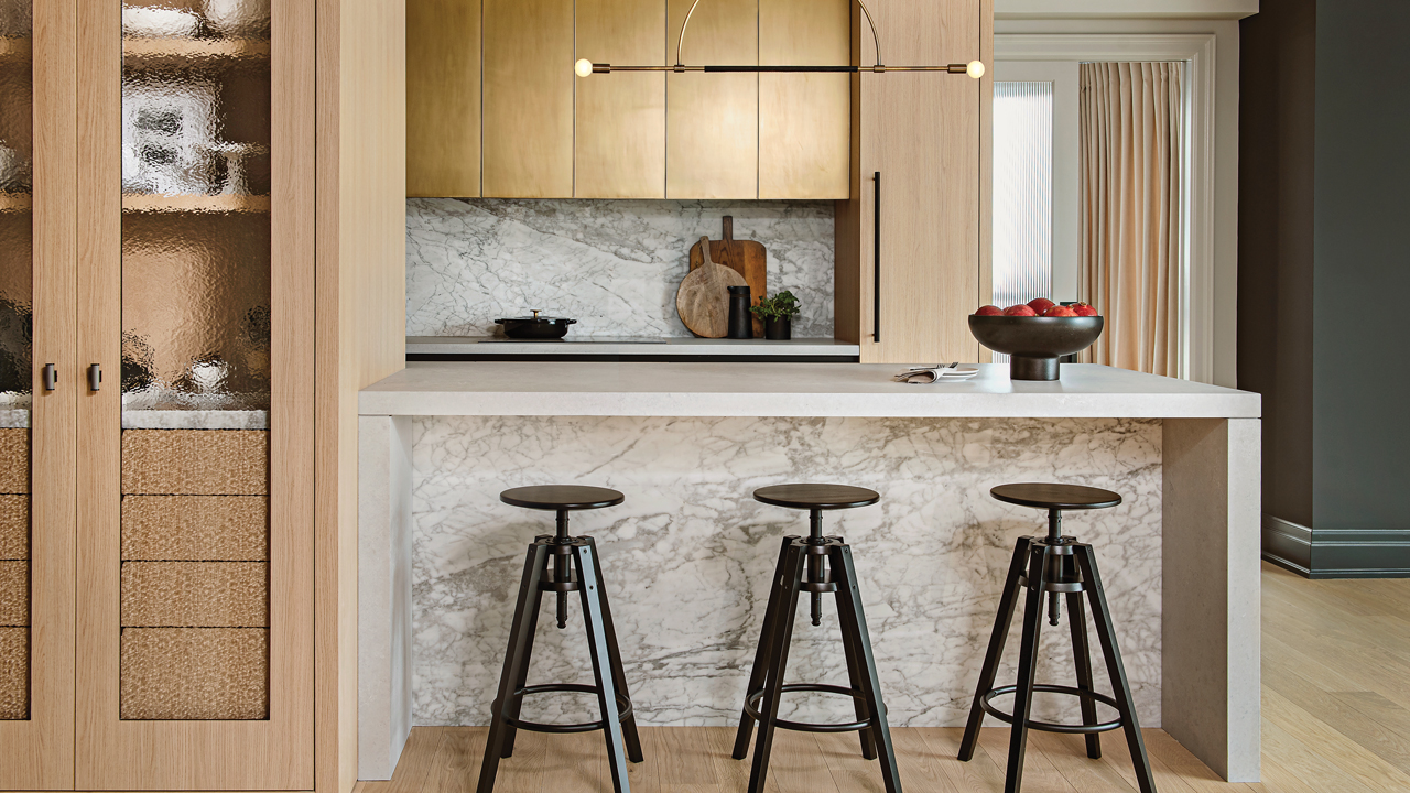 Brass Cabinets & A Clever Mix Of Materials Stun In This Condo ...