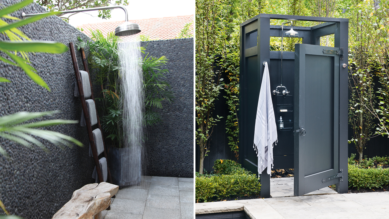 Backyard Landscaping with an outdoor shower