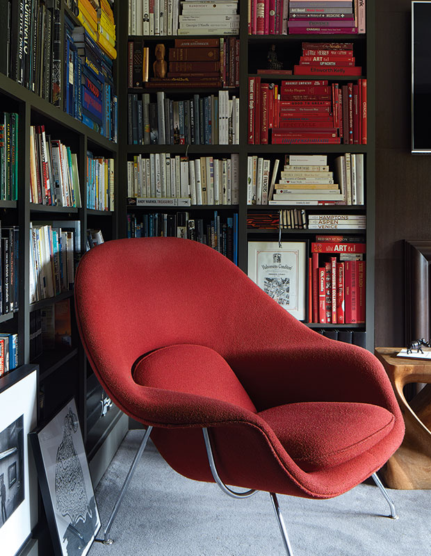corner bookshelf womb chair