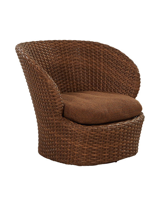 A throne-like woven chair with a matching brown cushion.