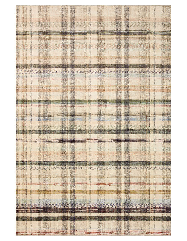 Calm, stylish accents: A photo of a neutral-toned plaid rug.